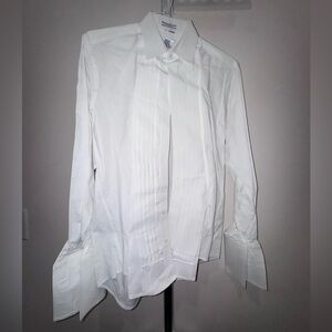 Vintage 80s After Six Pleated French Cuff Tuxedo Shirt White Cotton Formal